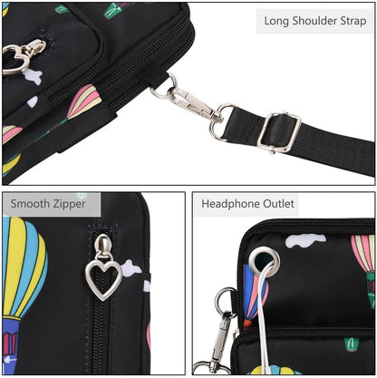 Small Crossbody Wallet Phone Bag, Nylon Cell Phone Purse, Travel Crossbody Bag Cell Phone Shoulder Bag Arm Bag Mini Wallet Purse, with Headphone Port (Black)