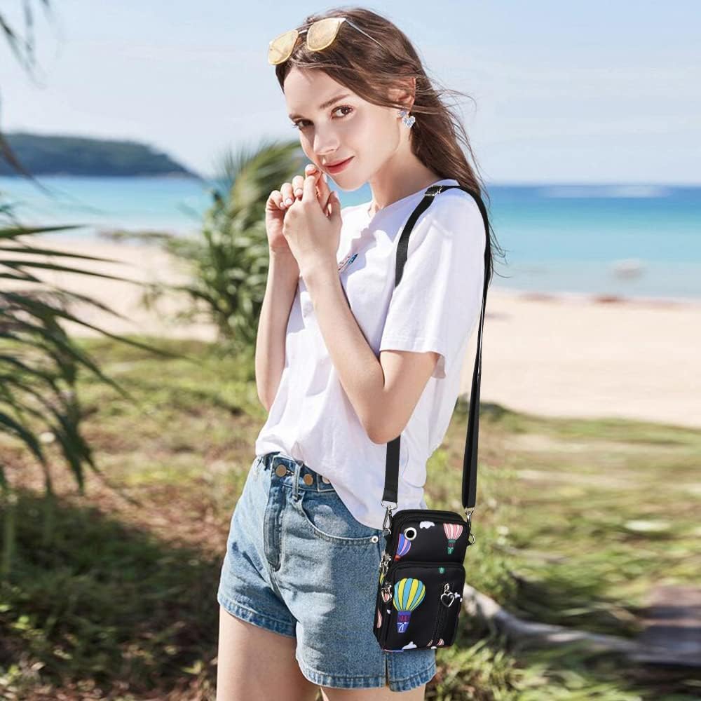 Small Crossbody Wallet Phone Bag, Nylon Cell Phone Purse, Travel Crossbody Bag Cell Phone Shoulder Bag Arm Bag Mini Wallet Purse, with Headphone Port (Black)