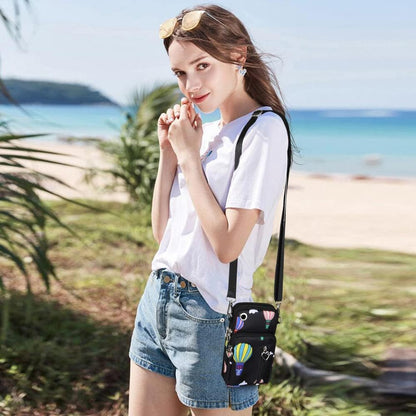 Small Crossbody Wallet Phone Bag, Nylon Cell Phone Purse, Travel Crossbody Bag Cell Phone Shoulder Bag Arm Bag Mini Wallet Purse, with Headphone Port (Black)