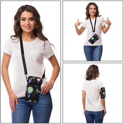 Small Crossbody Wallet Phone Bag, Nylon Cell Phone Purse, Travel Crossbody Bag Cell Phone Shoulder Bag Arm Bag Mini Wallet Purse, with Headphone Port (Black)