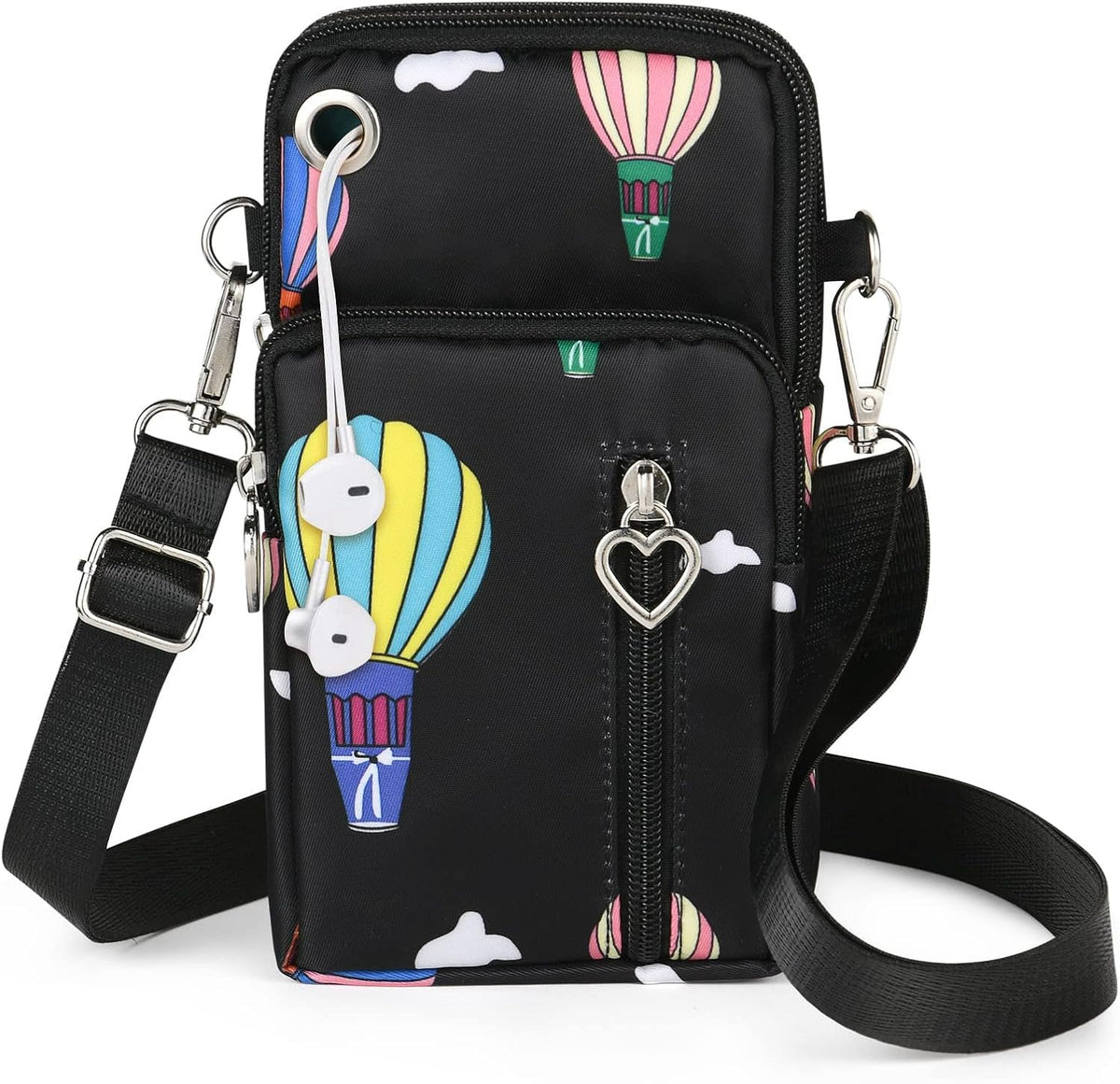 Small Crossbody Wallet Phone Bag, Nylon Cell Phone Purse, Travel Crossbody Bag Cell Phone Shoulder Bag Arm Bag Mini Wallet Purse, with Headphone Port (Black)