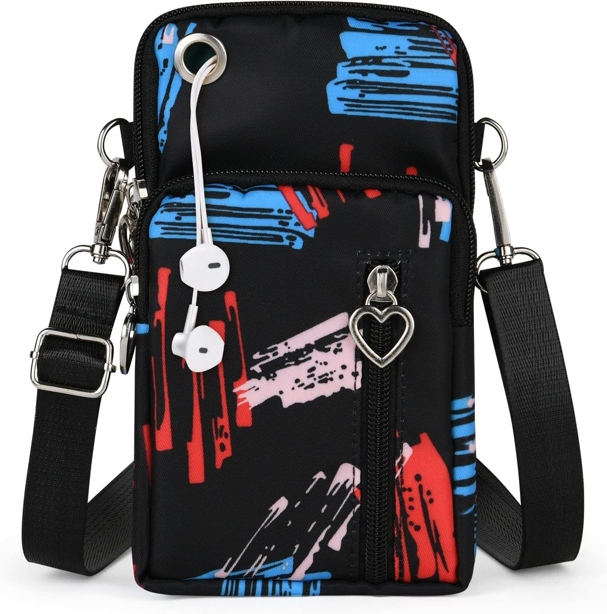Small Crossbody Wallet Phone Bag, Nylon Cell Phone Purse, Travel Crossbody Bag Cell Phone Shoulder Bag Arm Bag Mini Wallet Purse, with Headphone Port (Black)
