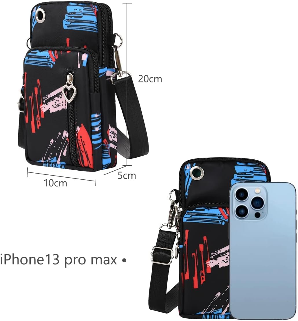 Small Crossbody Wallet Phone Bag, Nylon Cell Phone Purse, Travel Crossbody Bag Cell Phone Shoulder Bag Arm Bag Mini Wallet Purse, with Headphone Port (Black)