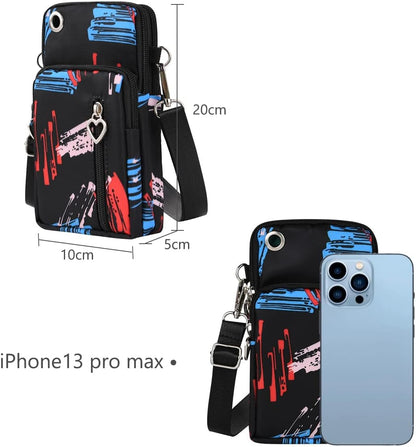 Small Crossbody Wallet Phone Bag, Nylon Cell Phone Purse, Travel Crossbody Bag Cell Phone Shoulder Bag Arm Bag Mini Wallet Purse, with Headphone Port (Black)