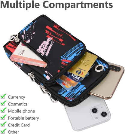 Small Crossbody Wallet Phone Bag, Nylon Cell Phone Purse, Travel Crossbody Bag Cell Phone Shoulder Bag Arm Bag Mini Wallet Purse, with Headphone Port (Black)