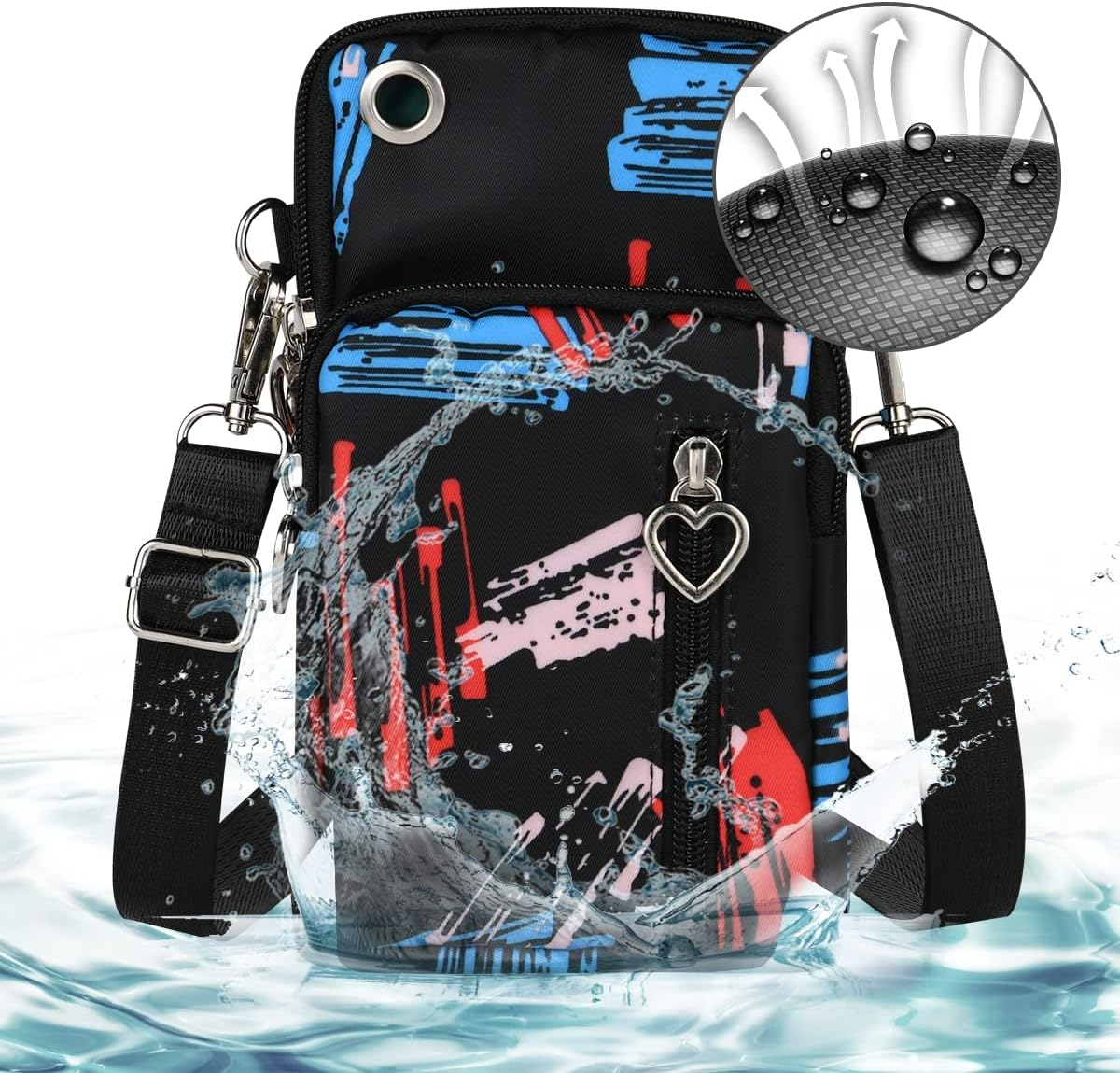 Small Crossbody Wallet Phone Bag, Nylon Cell Phone Purse, Travel Crossbody Bag Cell Phone Shoulder Bag Arm Bag Mini Wallet Purse, with Headphone Port (Black)