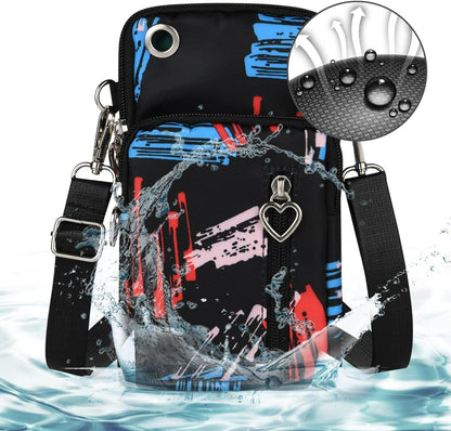 Small Crossbody Wallet Phone Bag, Nylon Cell Phone Purse, Travel Crossbody Bag Cell Phone Shoulder Bag Arm Bag Mini Wallet Purse, with Headphone Port (Black)
