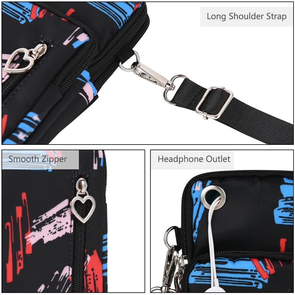Small Crossbody Wallet Phone Bag, Nylon Cell Phone Purse, Travel Crossbody Bag Cell Phone Shoulder Bag Arm Bag Mini Wallet Purse, with Headphone Port (Black)
