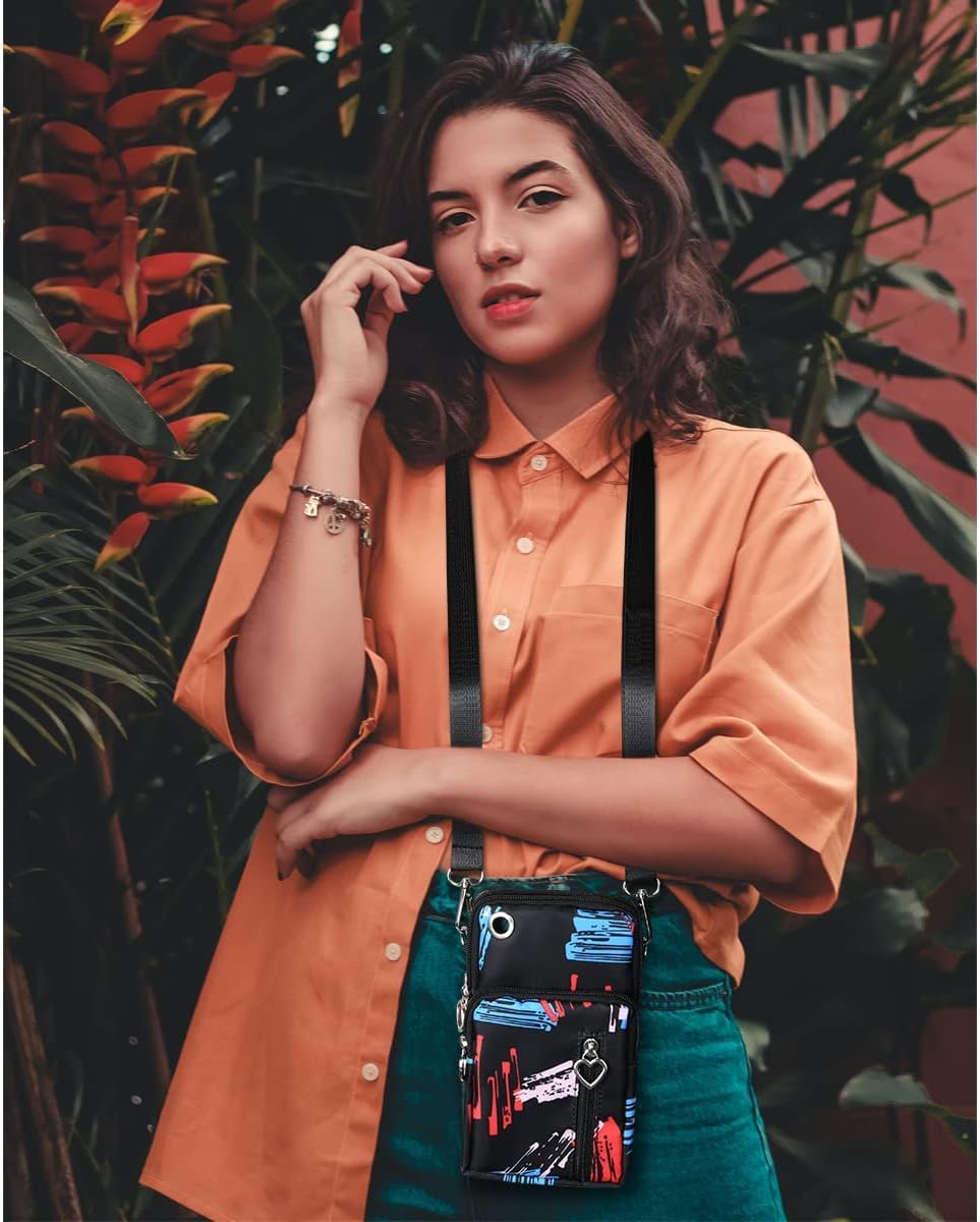 Small Crossbody Wallet Phone Bag, Nylon Cell Phone Purse, Travel Crossbody Bag Cell Phone Shoulder Bag Arm Bag Mini Wallet Purse, with Headphone Port (Black)