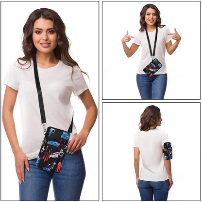 Small Crossbody Wallet Phone Bag, Nylon Cell Phone Purse, Travel Crossbody Bag Cell Phone Shoulder Bag Arm Bag Mini Wallet Purse, with Headphone Port (Black)