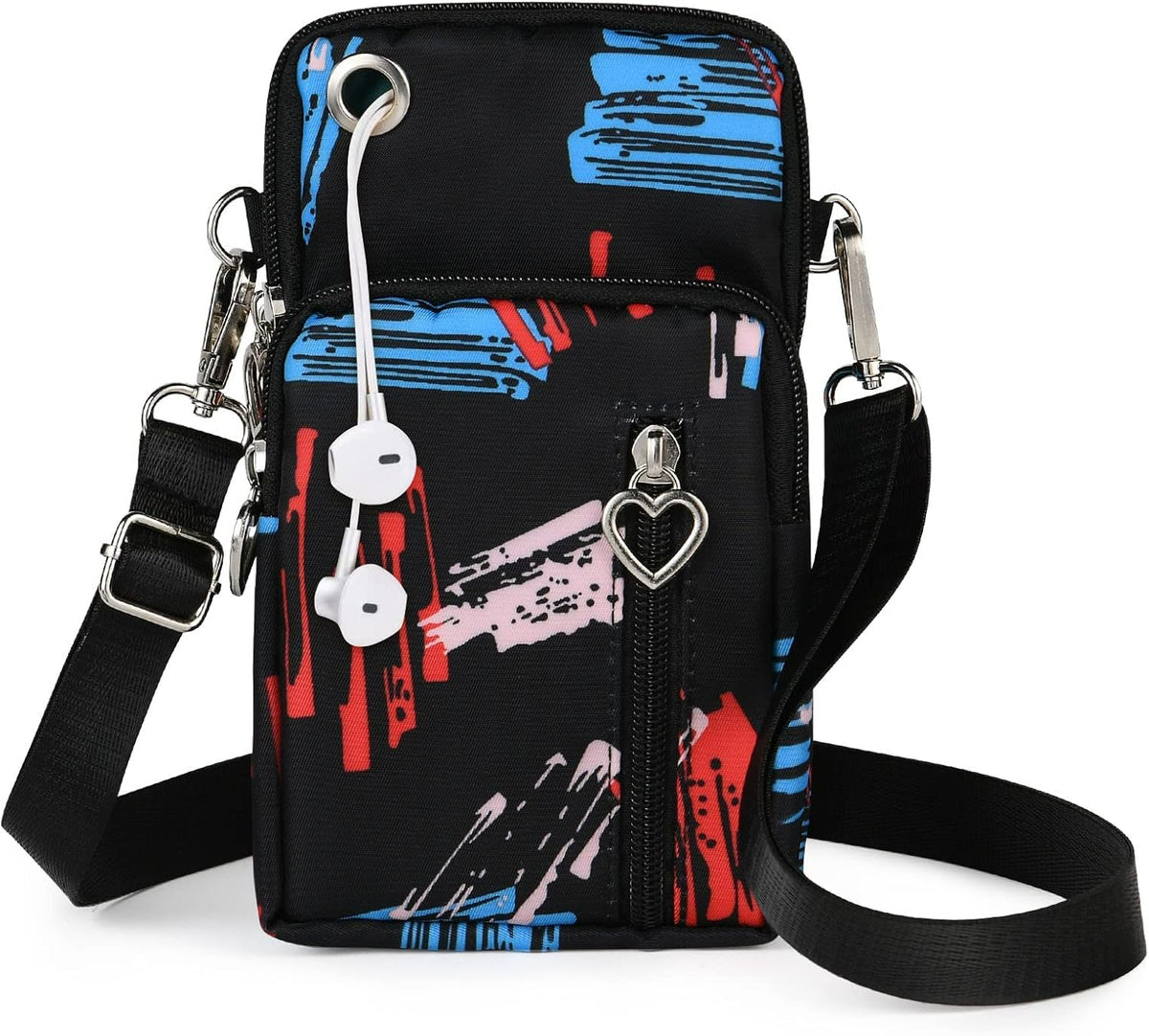Small Crossbody Wallet Phone Bag, Nylon Cell Phone Purse, Travel Crossbody Bag Cell Phone Shoulder Bag Arm Bag Mini Wallet Purse, with Headphone Port (Black)
