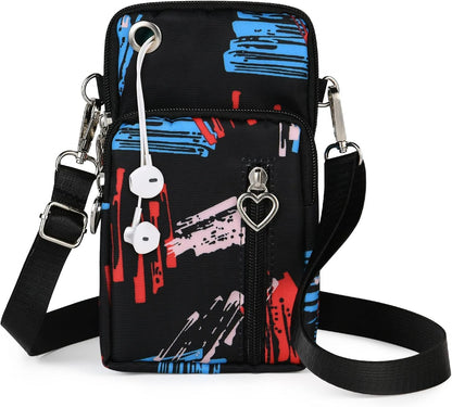 Small Crossbody Wallet Phone Bag, Nylon Cell Phone Purse, Travel Crossbody Bag Cell Phone Shoulder Bag Arm Bag Mini Wallet Purse, with Headphone Port (Black)
