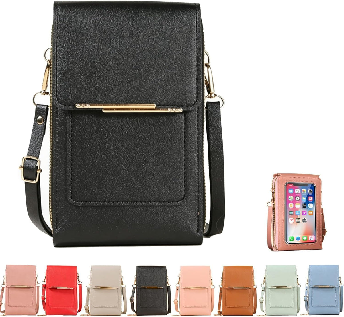 Small Touchscreen Phone Crossbody Bag – Anti-Theft Leather Messenger Bag for Women, Lightweight Travel Shoulder Purse