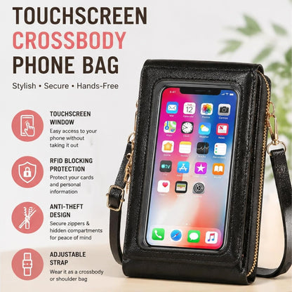 Small Touchscreen Phone Crossbody Bag – Anti-Theft Leather Messenger Bag for Women, Lightweight Travel Shoulder Purse