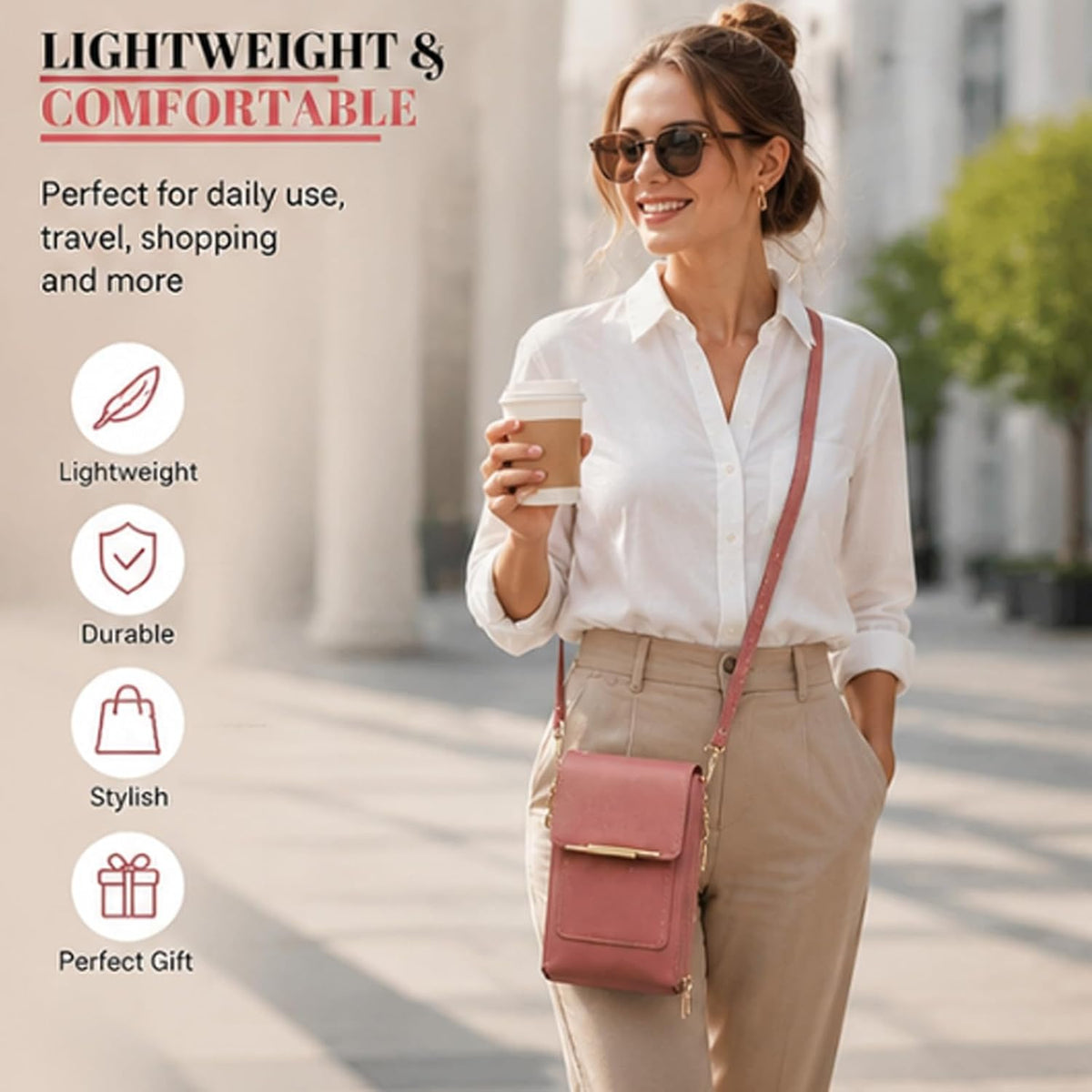Small Touchscreen Phone Crossbody Bag – Anti-Theft Leather Messenger Bag for Women, Lightweight Travel Shoulder Purse