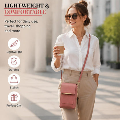 Small Touchscreen Phone Crossbody Bag – Anti-Theft Leather Messenger Bag for Women, Lightweight Travel Shoulder Purse