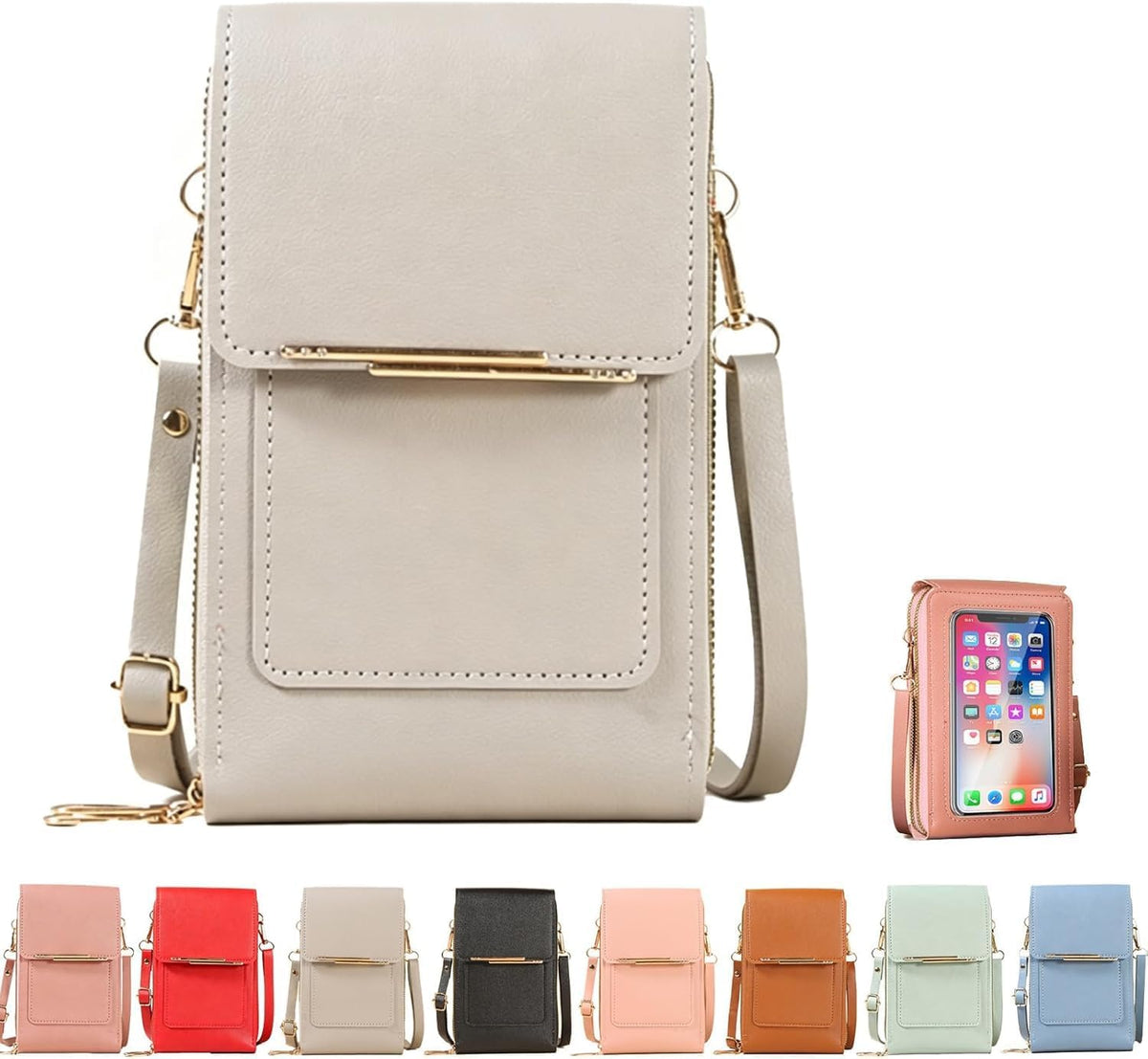 Small Touchscreen Phone Crossbody Bag – Anti-Theft Leather Messenger Bag for Women, Lightweight Travel Shoulder Purse
