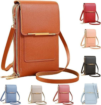 Small Touchscreen Phone Crossbody Bag – Anti-Theft Leather Messenger Bag for Women, Lightweight Travel Shoulder Purse