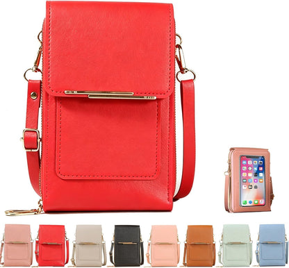 Small Touchscreen Phone Crossbody Bag – Anti-Theft Leather Messenger Bag for Women, Lightweight Travel Shoulder Purse