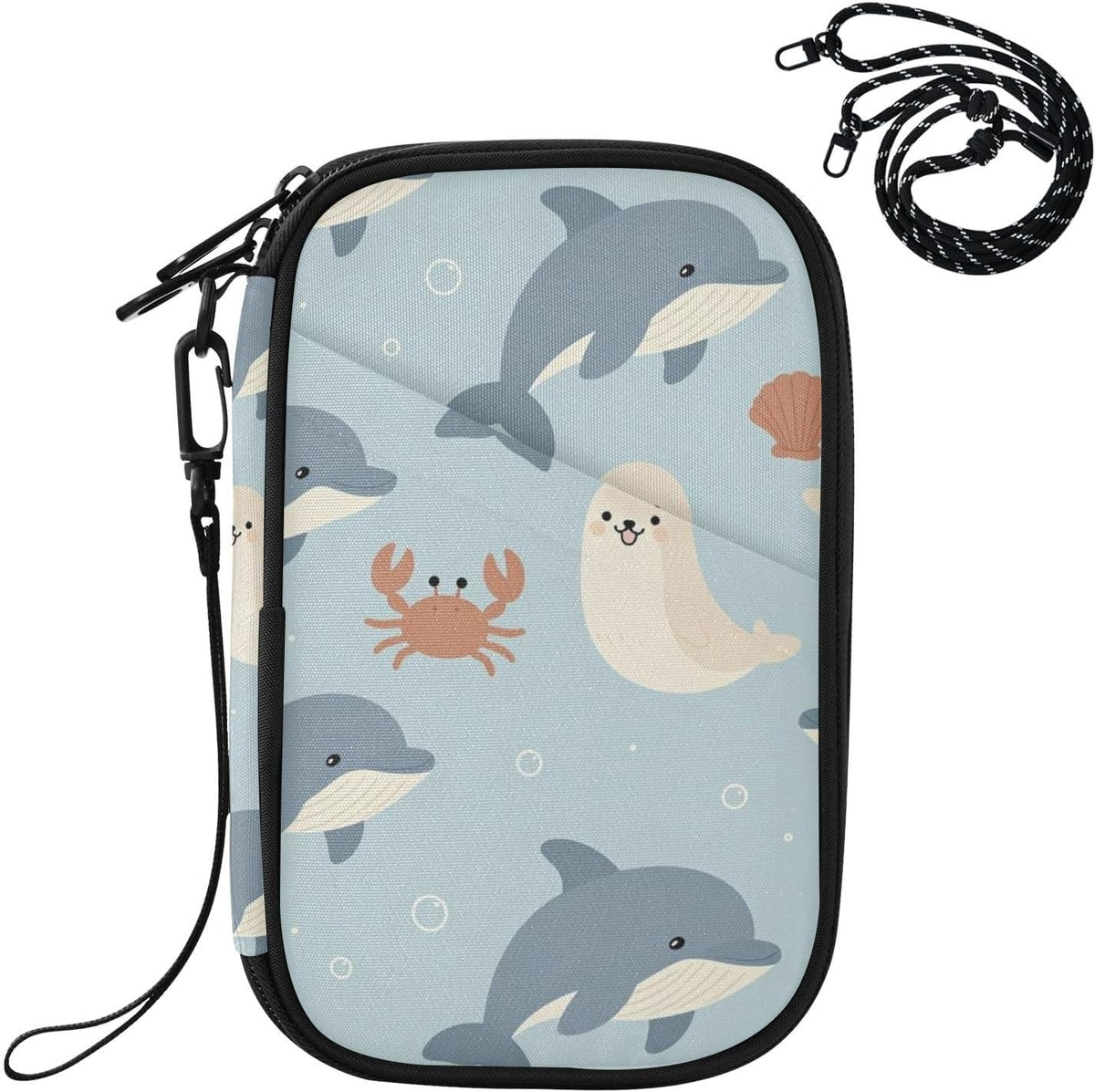 Travel Doc Organizer 21×14×3 CM | Polyester Oxford Multi Pockets Multi-Way Carry for Men Women Outdoor Sea Whales
