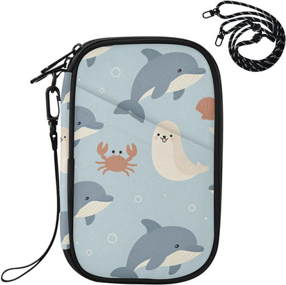Travel Doc Organizer 21×14×3 CM | Polyester Oxford Multi Pockets Multi-Way Carry for Men Women Outdoor Sea Whales