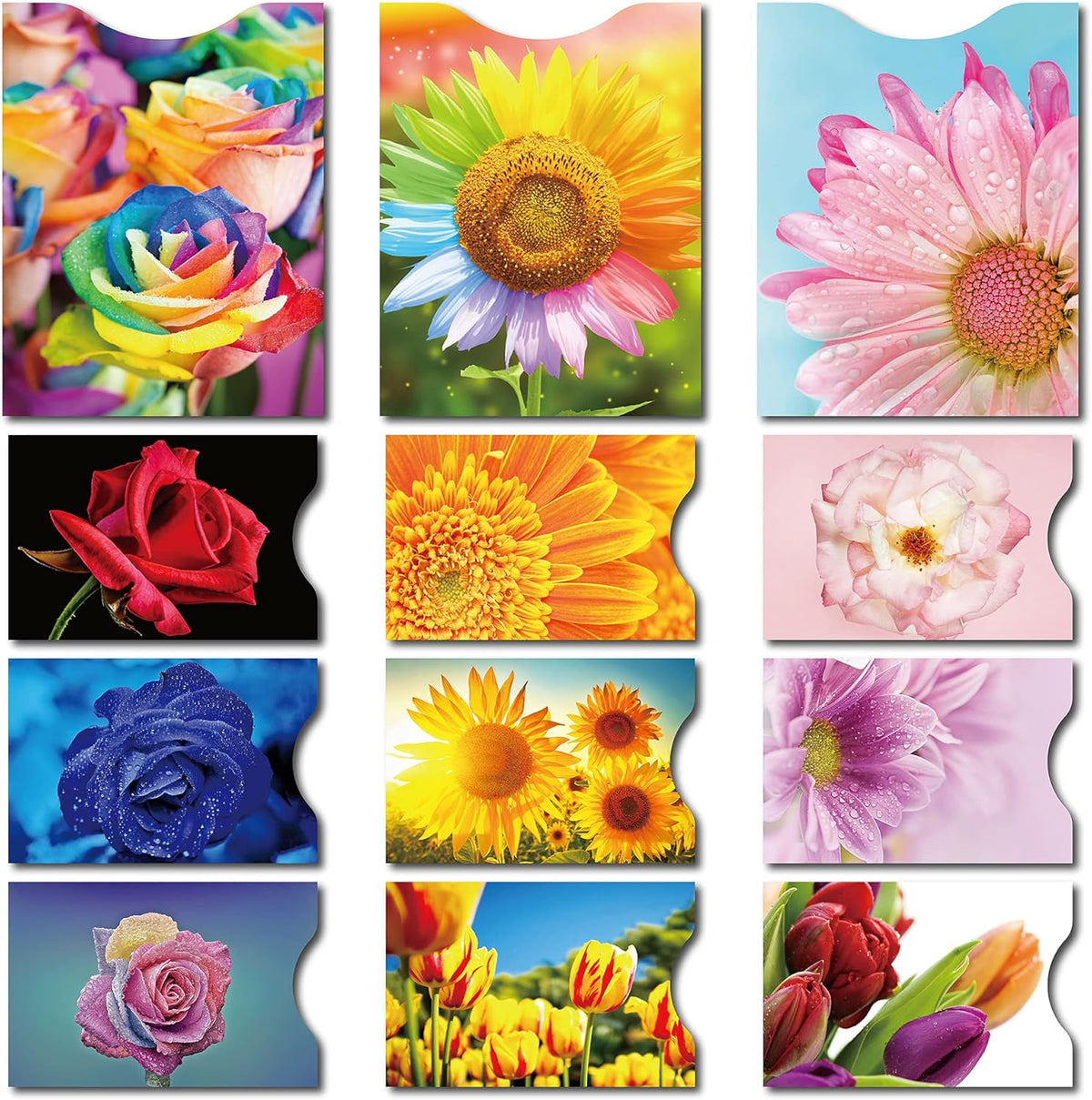 RFID Blocking Sleeves (9 Credit Card & 3 Passport Sleeves) - Anti RFID Identity Theft Protection, Beautiful Flowers Design