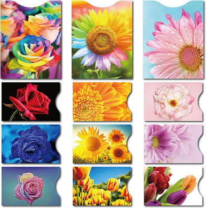 RFID Blocking Sleeves (9 Credit Card & 3 Passport Sleeves) - Anti RFID Identity Theft Protection, Beautiful Flowers Design