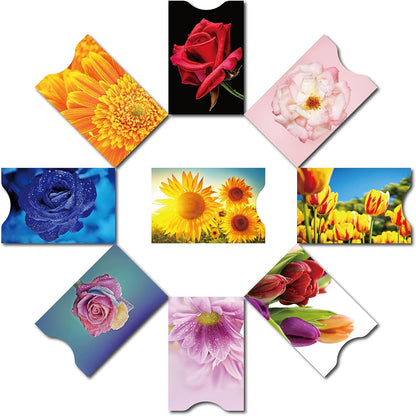 RFID Blocking Sleeves (9 Credit Card & 3 Passport Sleeves) - Anti RFID Identity Theft Protection, Beautiful Flowers Design