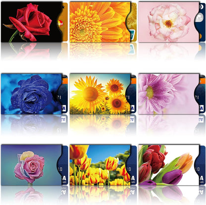 RFID Blocking Sleeves (9 Credit Card & 3 Passport Sleeves) - Anti RFID Identity Theft Protection, Beautiful Flowers Design
