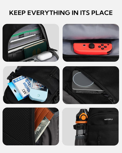 Small Crossbody Sling Bag: RFID Travel Hiking Daypack Man Woman | RFID-blocking,12 Multi-compartment pockets,Water-resistant,Adjustable shoulder strap with phone pocket,Durable nylon