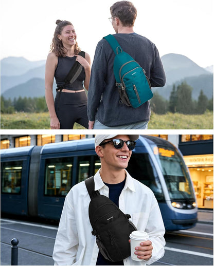 Small Crossbody Sling Bag: RFID Travel Hiking Daypack Man Woman | RFID-blocking,12 Multi-compartment pockets,Water-resistant,Adjustable shoulder strap with phone pocket,Durable nylon