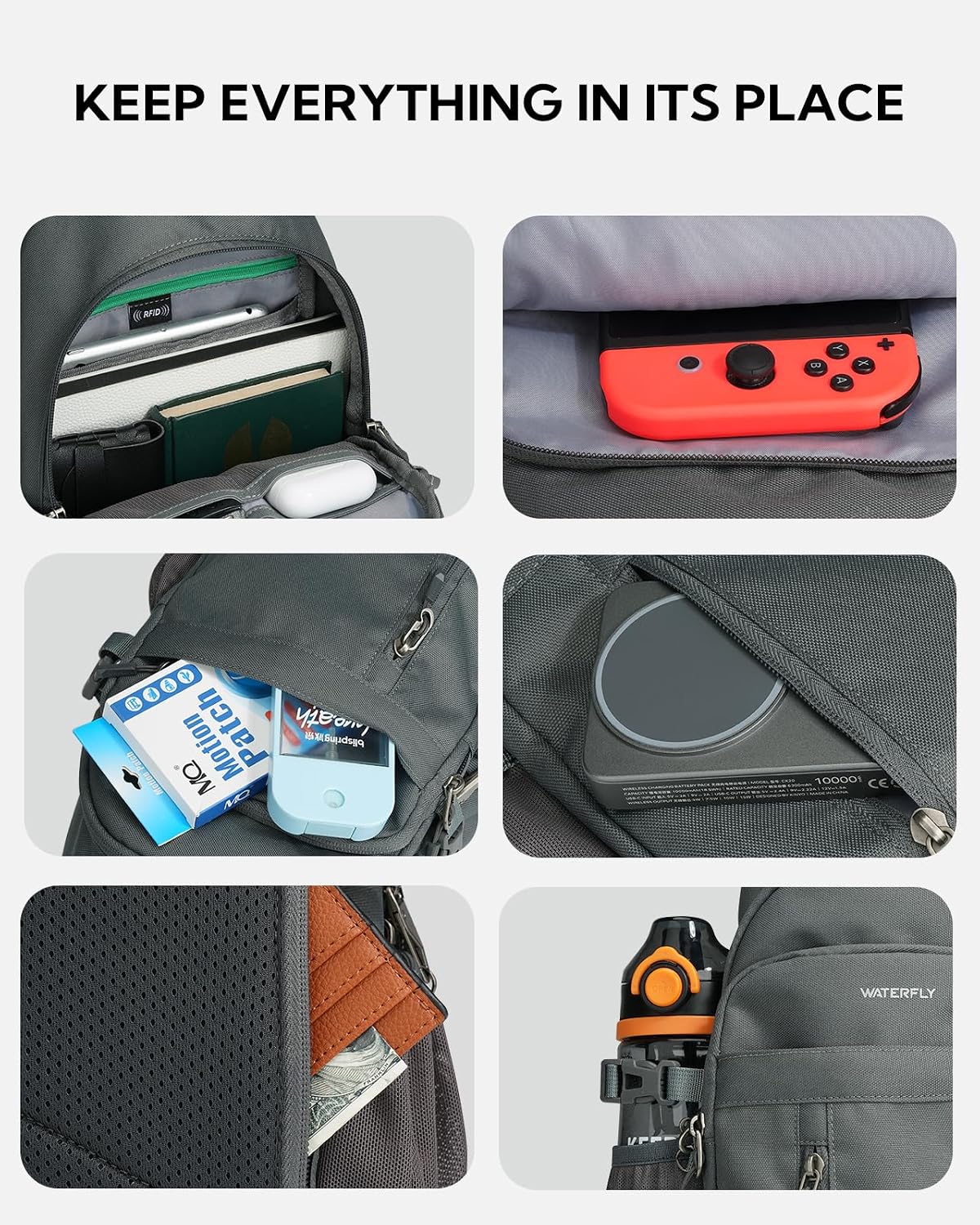 Small Crossbody Sling Bag: RFID Travel Hiking Daypack Man Woman | RFID-blocking,12 Multi-compartment pockets,Water-resistant,Adjustable shoulder strap with phone pocket,Durable nylon