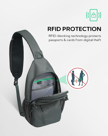 Small Crossbody Sling Bag: RFID Travel Hiking Daypack Man Woman | RFID-blocking,12 Multi-compartment pockets,Water-resistant,Adjustable shoulder strap with phone pocket,Durable nylon