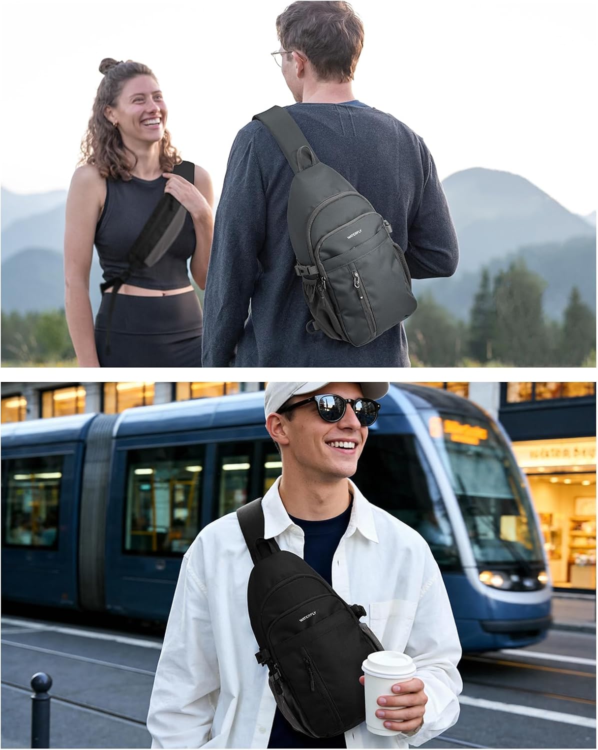 Small Crossbody Sling Bag: RFID Travel Hiking Daypack Man Woman | RFID-blocking,12 Multi-compartment pockets,Water-resistant,Adjustable shoulder strap with phone pocket,Durable nylon