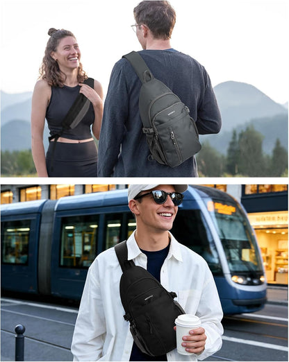 Small Crossbody Sling Bag: RFID Travel Hiking Daypack Man Woman | RFID-blocking,12 Multi-compartment pockets,Water-resistant,Adjustable shoulder strap with phone pocket,Durable nylon