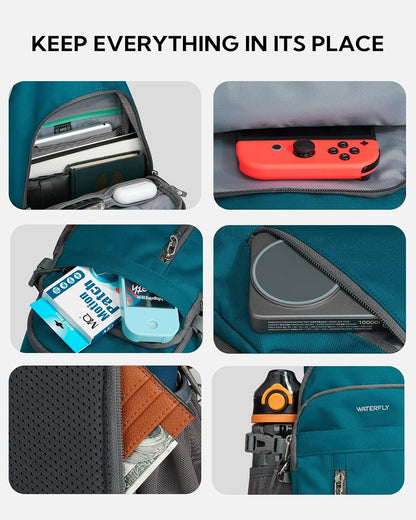 Small Crossbody Sling Bag: RFID Travel Hiking Daypack Man Woman | RFID-blocking,12 Multi-compartment pockets,Water-resistant,Adjustable shoulder strap with phone pocket,Durable nylon