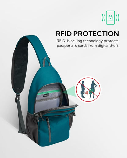 Small Crossbody Sling Bag: RFID Travel Hiking Daypack Man Woman | RFID-blocking,12 Multi-compartment pockets,Water-resistant,Adjustable shoulder strap with phone pocket,Durable nylon