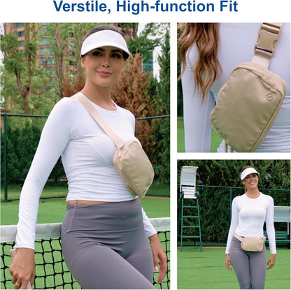 Two Way Zipper Fanny Pack Nylon Everywhere Belt Bag for Women, Water Repellent Waist Packs, Crossbody Bags with Adjustable Strap (Black).