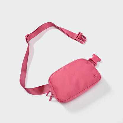 Two Way Zipper Fanny Pack Nylon Everywhere Belt Bag for Women, Water Repellent Waist Packs, Crossbody Bags with Adjustable Strap (Black).