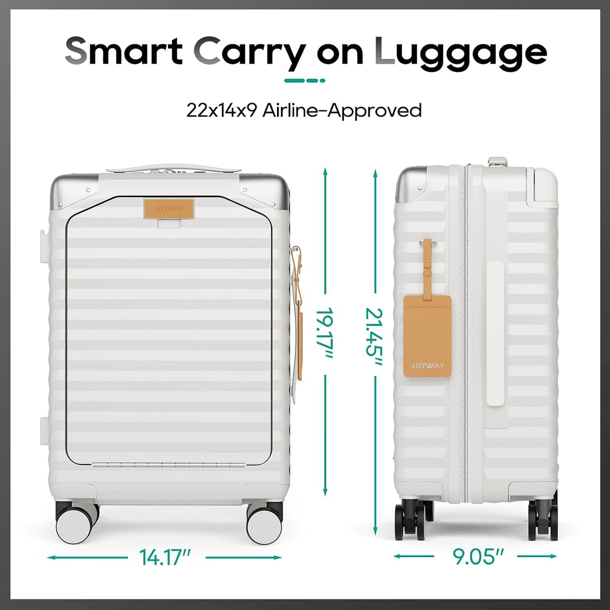 20 Inch Carry on Luggage with Front Pocket, PC Hardshell Carry-on Suitcase with USB Port and Cup Holder, 21.5x14.2x9 Airline Approved, Luggage with Spinner Wheels and TSA Lock (White)