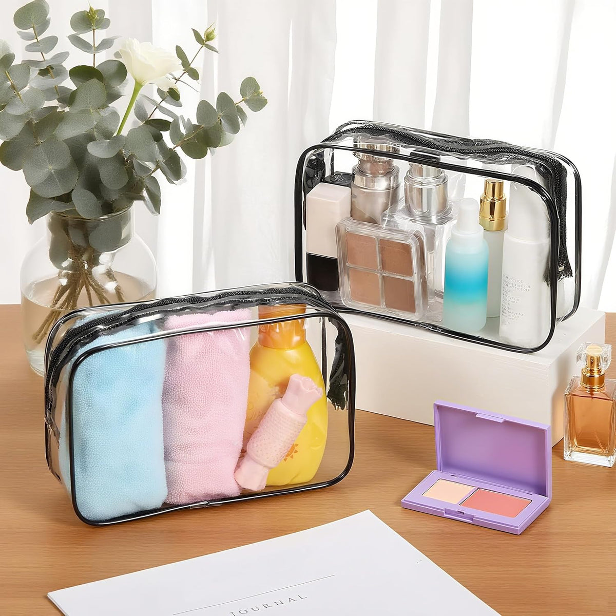 100 Pcs Clear Makeup Bags Bulk Graduation Dad Mon Gifts Bag Tsa Approved Toiletry Bag for Travel Transparent Cosmetic Bag PVC Waterproof Travel Small Pouches with Zipper for Men and Women(White)
