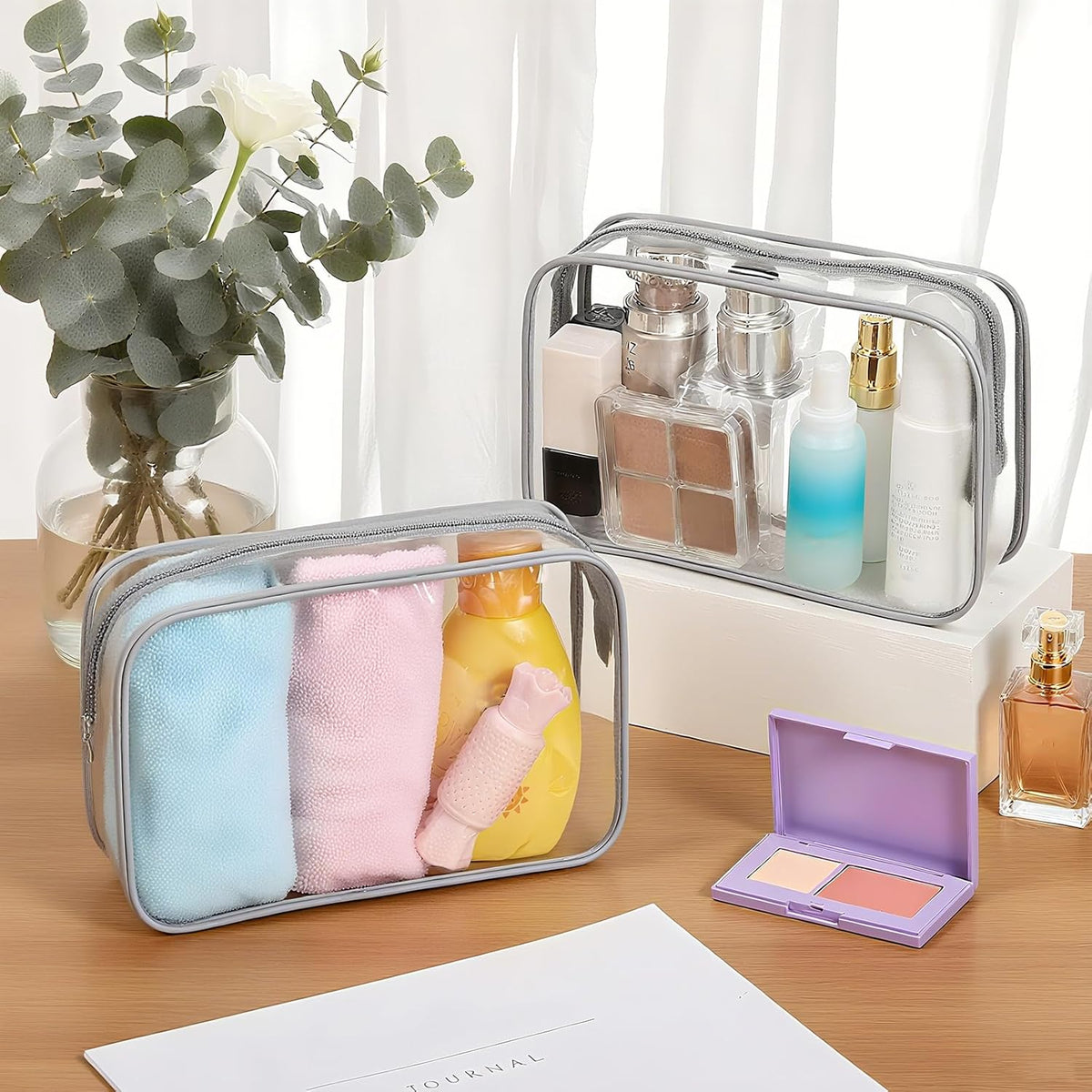 100 Pcs Clear Makeup Bags Bulk Graduation Dad Mon Gifts Bag Tsa Approved Toiletry Bag for Travel Transparent Cosmetic Bag PVC Waterproof Travel Small Pouches with Zipper for Men and Women(White)