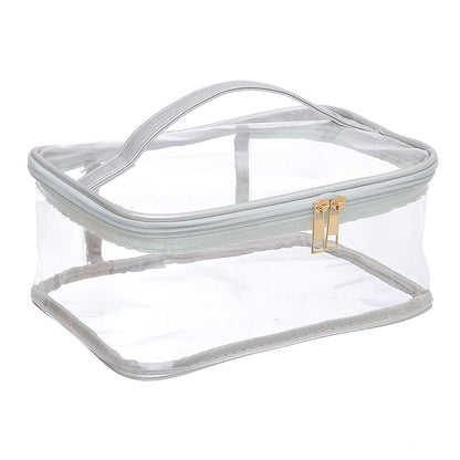 Large Cosmetic Bag for Women / Clear, See-Through Makeup, Hair & Nail Accessories Pouch for Travel or Home / Transparent PVC Plastic Organizer, Spacious Interior, Handle & Double Zippers (Blush)