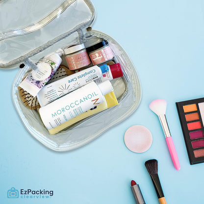 Large Cosmetic Bag for Women / Clear, See-Through Makeup, Hair & Nail Accessories Pouch for Travel or Home / Transparent PVC Plastic Organizer, Spacious Interior, Handle & Double Zippers (Blush)