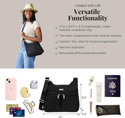 Crossbody Travel Bag 11x8.5 Lightweight Water-resistant Nylon Handbag