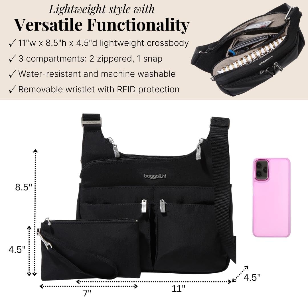 Crossbody Travel Bag 11x8.5 Lightweight Water-resistant Nylon Handbag