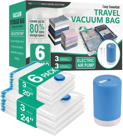 Travel Vacuum Storage Bags with Rechargeable Cordless USB Pump, Space Saver Bags for Luggage, Suitcase, Carry-On, for Clothes, Blankets, Bedding & Seasonal Storage,12 Combo