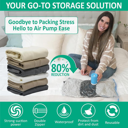 Travel Vacuum Storage Bags with Rechargeable Cordless USB Pump, Space Saver Bags for Luggage, Suitcase, Carry-On, for Clothes, Blankets, Bedding & Seasonal Storage,12 Combo