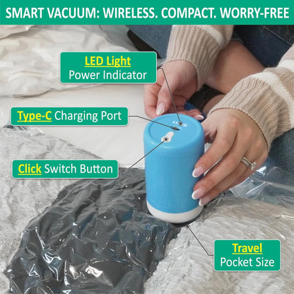 Travel Vacuum Storage Bags with Rechargeable Cordless USB Pump, Space Saver Bags for Luggage, Suitcase, Carry-On, for Clothes, Blankets, Bedding & Seasonal Storage,12 Combo