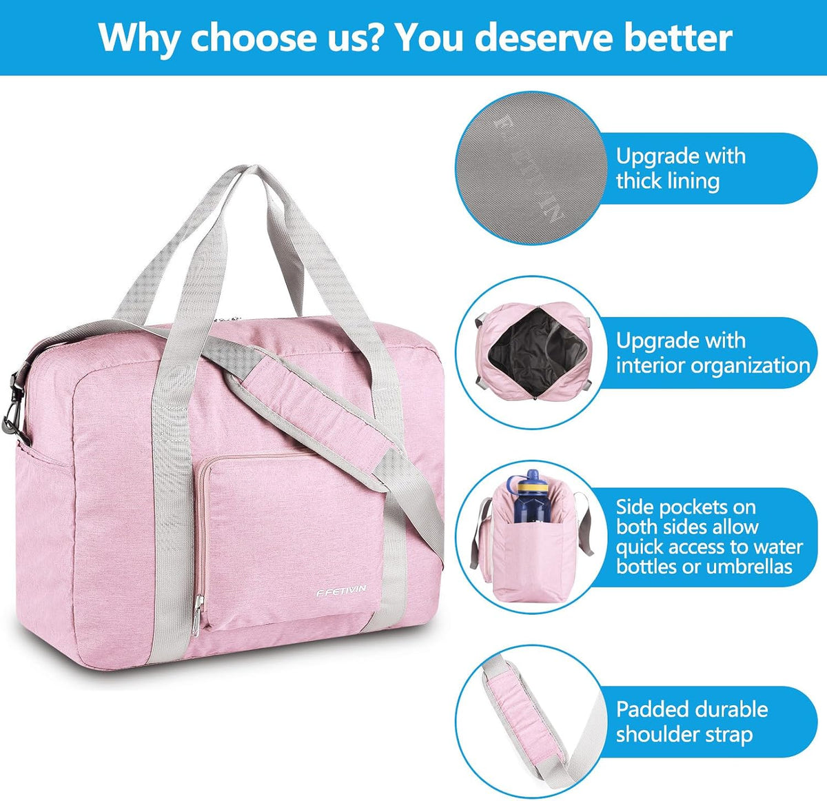 For Allegaint Airlines Personal Item Bag 17.7x12.6x6.3 Foldable Travel Duffel Bag Underseat Carry-on Luggage for Women and men 25L(Purple)